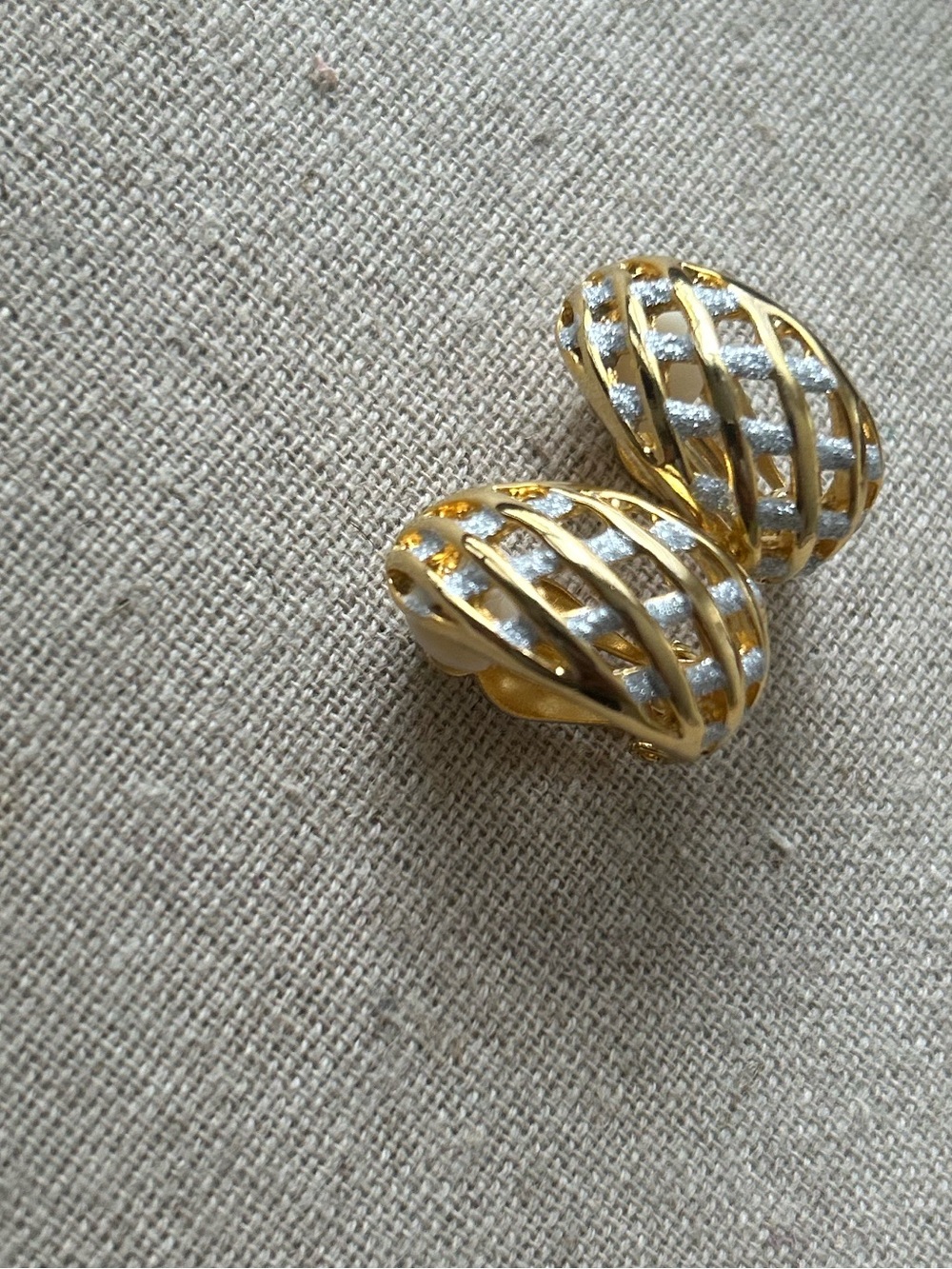 Gold and Silver Tone Openwork Dome Clip-On Earrings